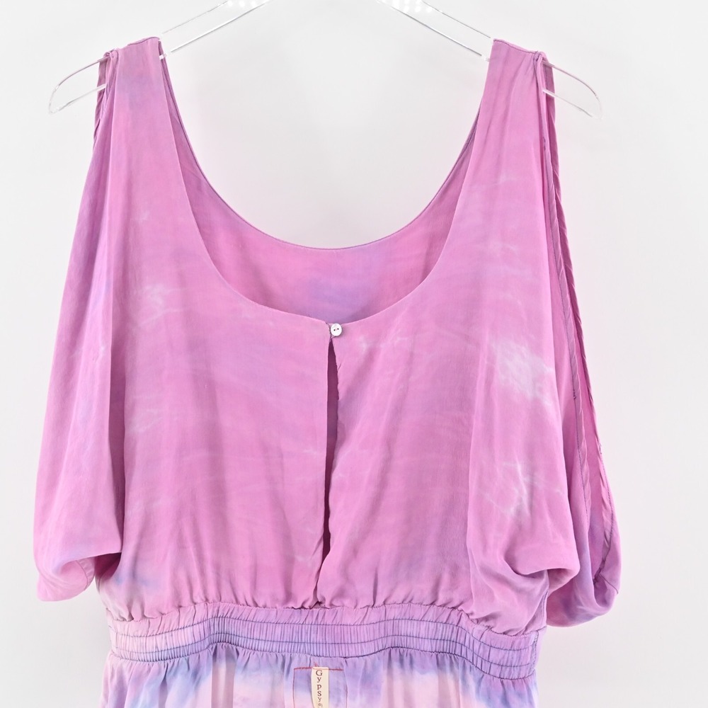 GYPSY 05 Dress Size M Silk Chiffon Pink Purple Tie Dye Ombre Cold Shoulder Mini - Picture 14 of 16